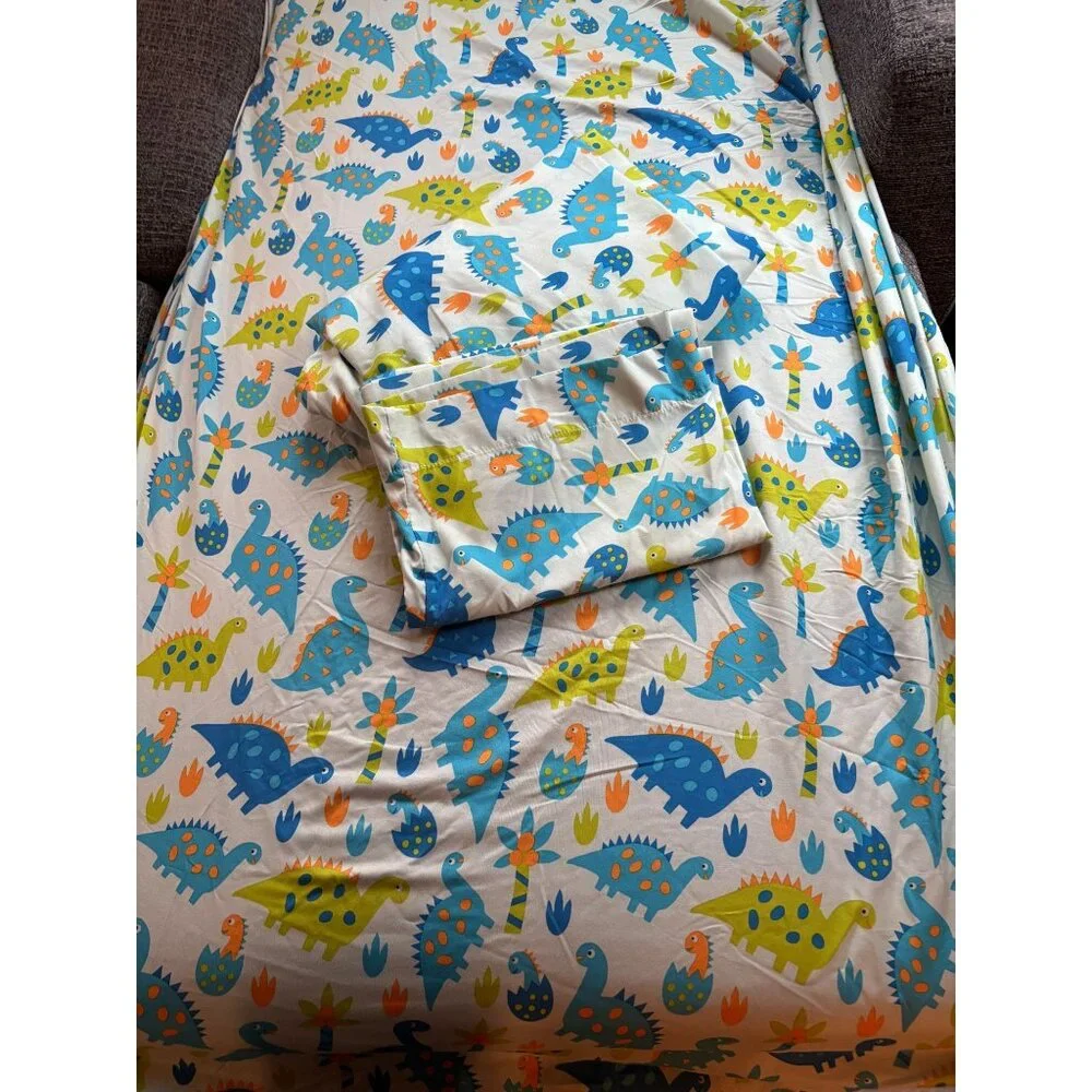 Kite Kids Dinosaur Print Twin Sheet Set With Fitted Sheet Flat Sheet & Pillowcas